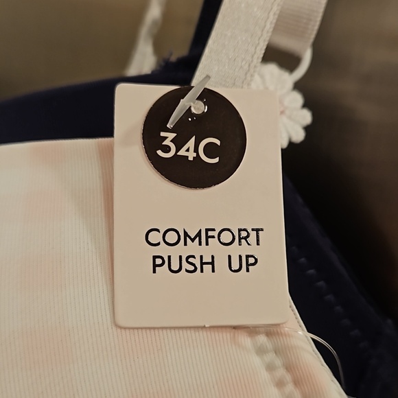 💕LAURA ASHLEY💕 Comfort Push Up Bras (2 Pack) Pink Checkers & Navy Blue 34C NWT - Picture 14 of 16